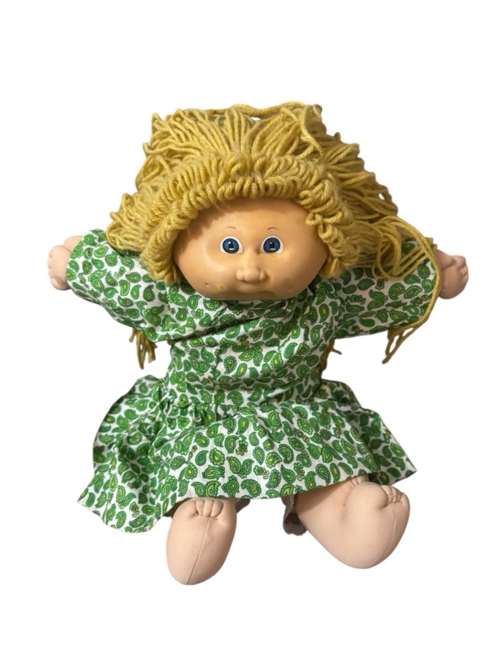 Cabbage Patch l Yellow-Haired Doll in Green Paisley Dress vintage